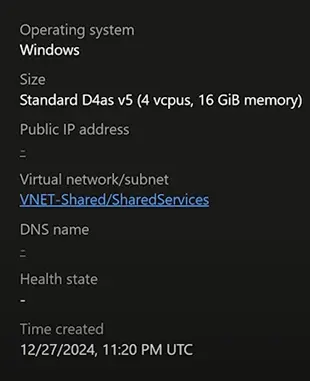 Screenshot of an Azure VM